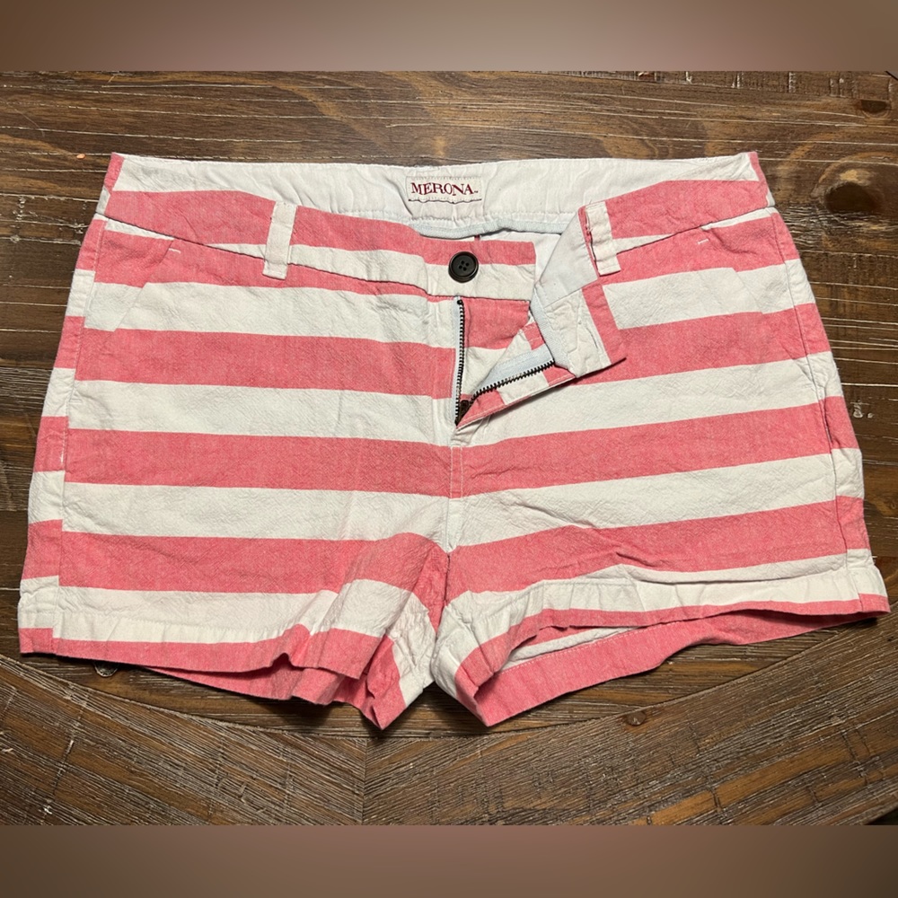 Merona pink and white striped cotton shorts. Size 8.